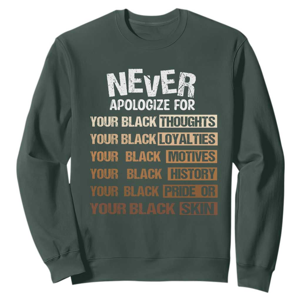 Never Apologize For Your Black Thoughts Loyalties Motives History Pride Or Skin Sweatshirt Pride African American Black History Month