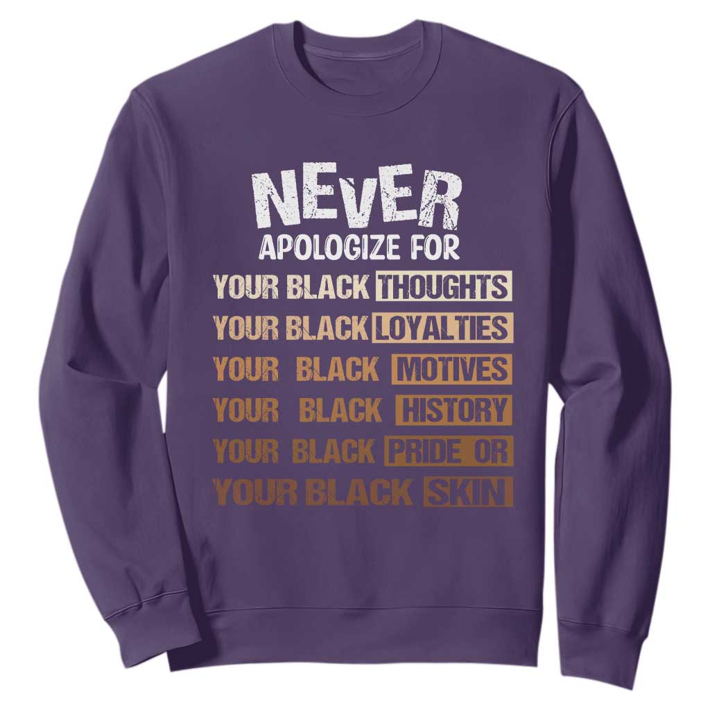 Never Apologize For Your Black Thoughts Loyalties Motives History Pride Or Skin Sweatshirt Pride African American Black History Month
