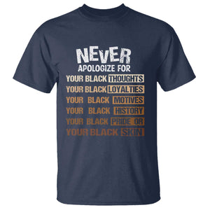 Never Apologize For Your Black Thoughts Loyalties Motives History Pride Or Skin T Shirt Pride African American Black History Month