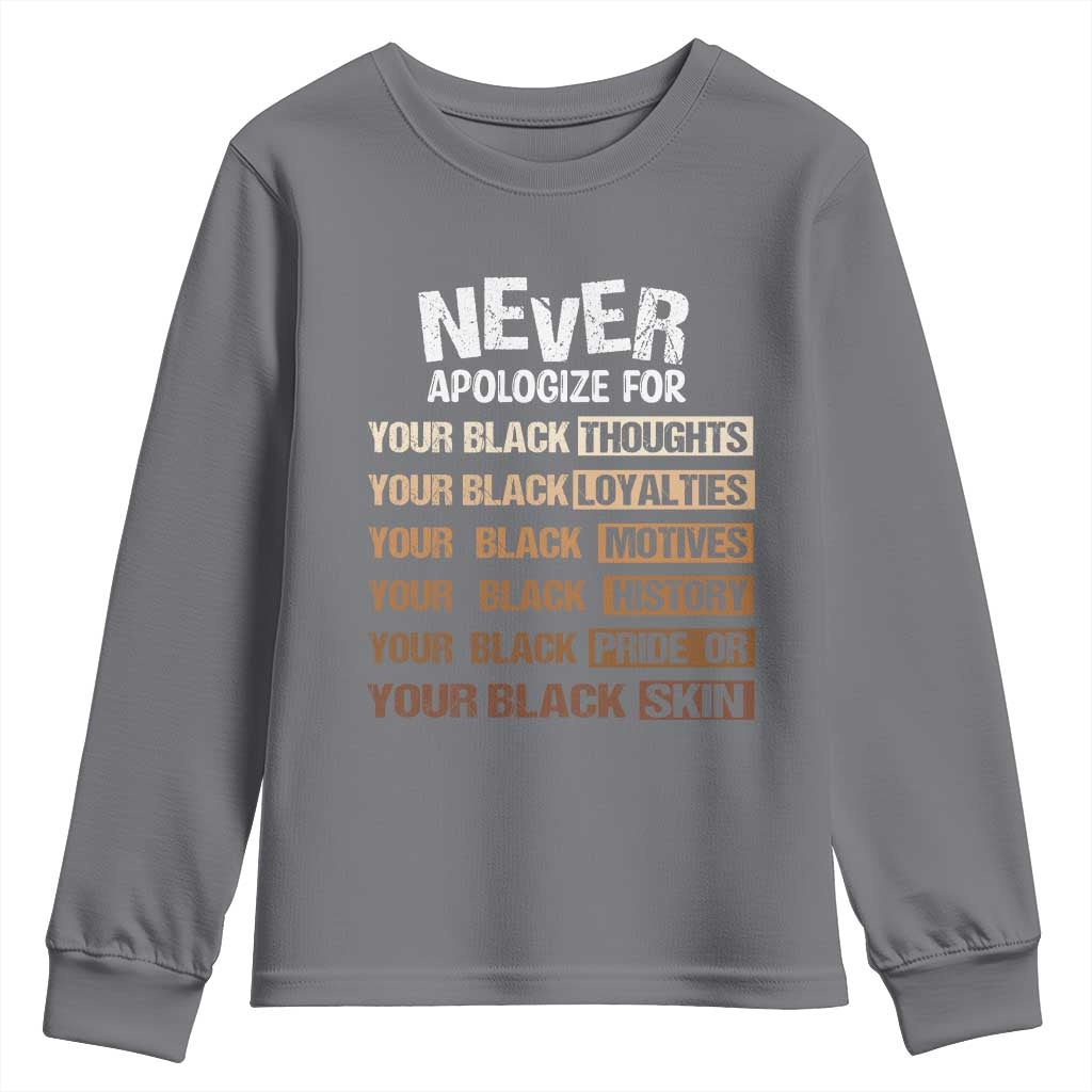 Never Apologize For Your Black Thoughts Loyalties Motives History Pride Or Skin Youth Sweatshirt Pride African American Black History Month