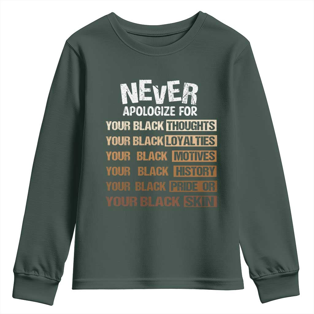 Never Apologize For Your Black Thoughts Loyalties Motives History Pride Or Skin Youth Sweatshirt Pride African American Black History Month