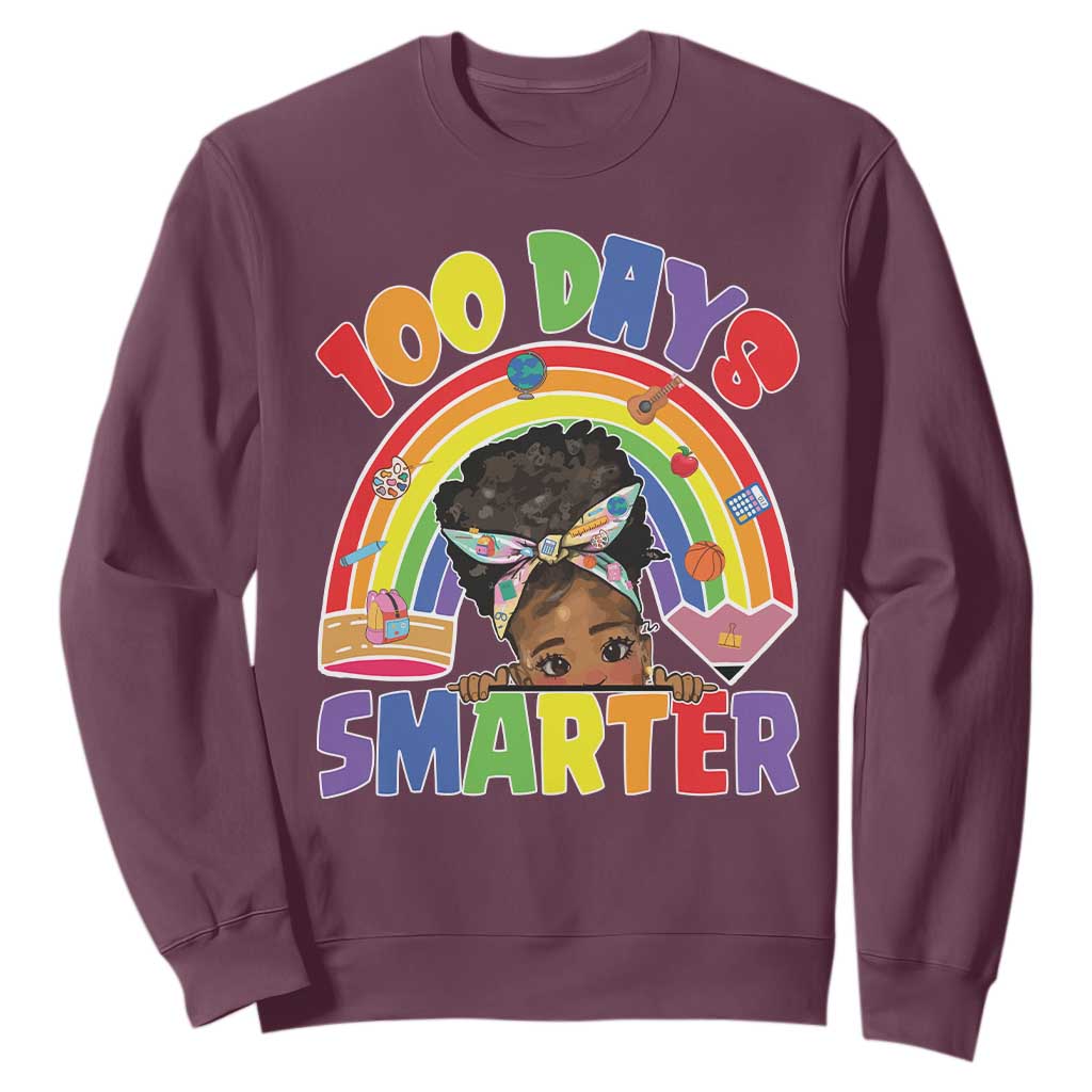 Funny 100 Days Smarter Afro African American Girl Sweatshirt 100th Day Of School