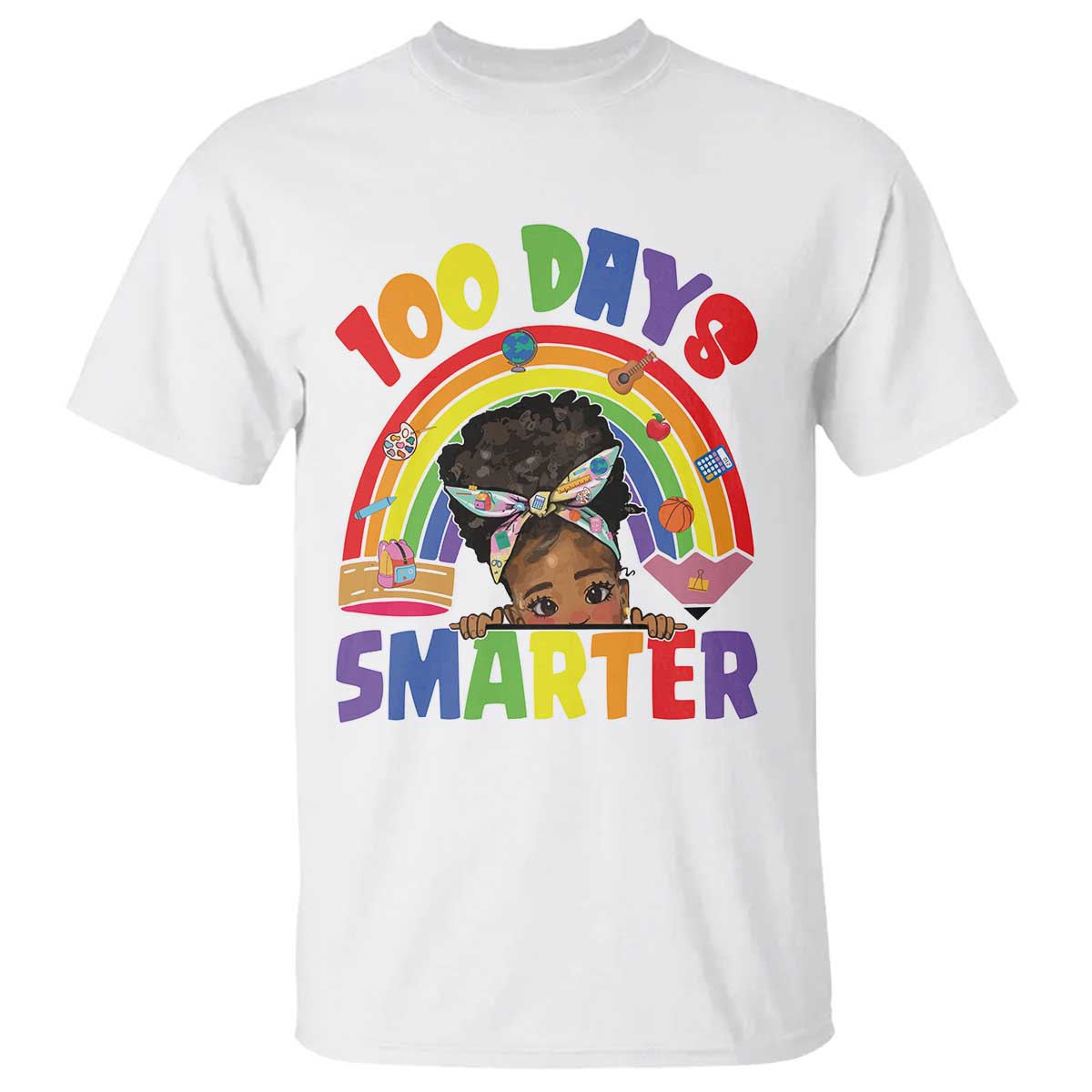 Funny 100 Days Smarter Afro African American Girl T Shirt 100th Day Of School
