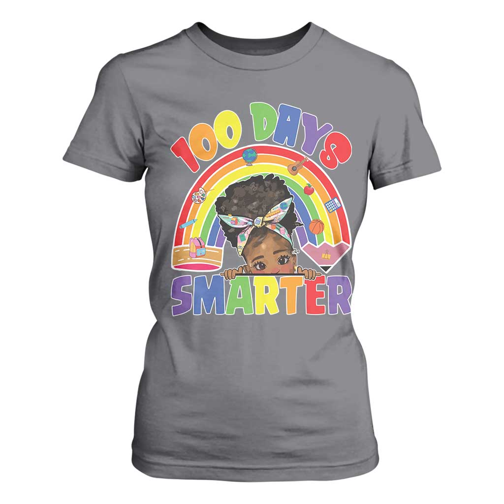 Funny 100 Days Smarter Afro African American Girl T Shirt For Women 100th Day Of School