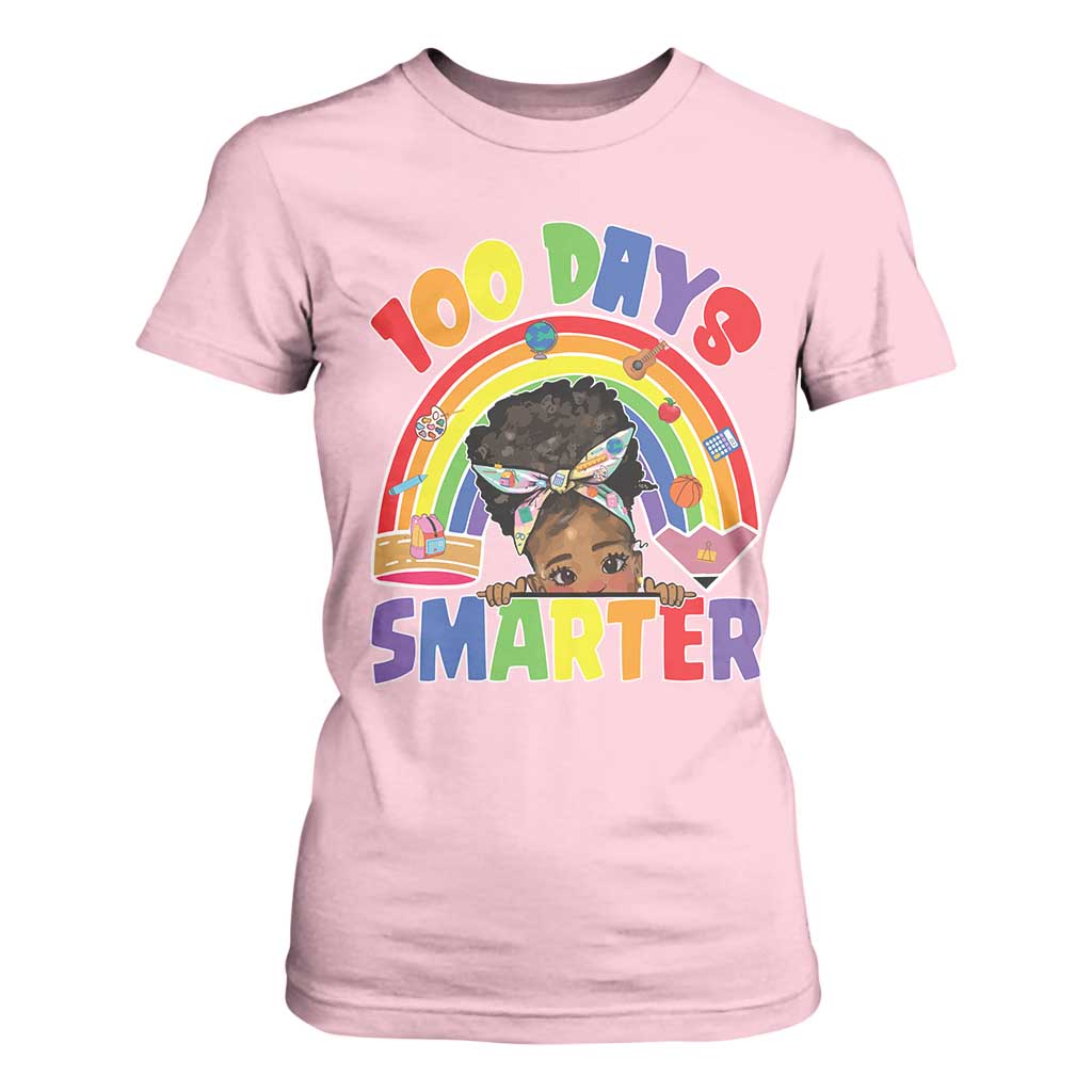 Funny 100 Days Smarter Afro African American Girl T Shirt For Women 100th Day Of School