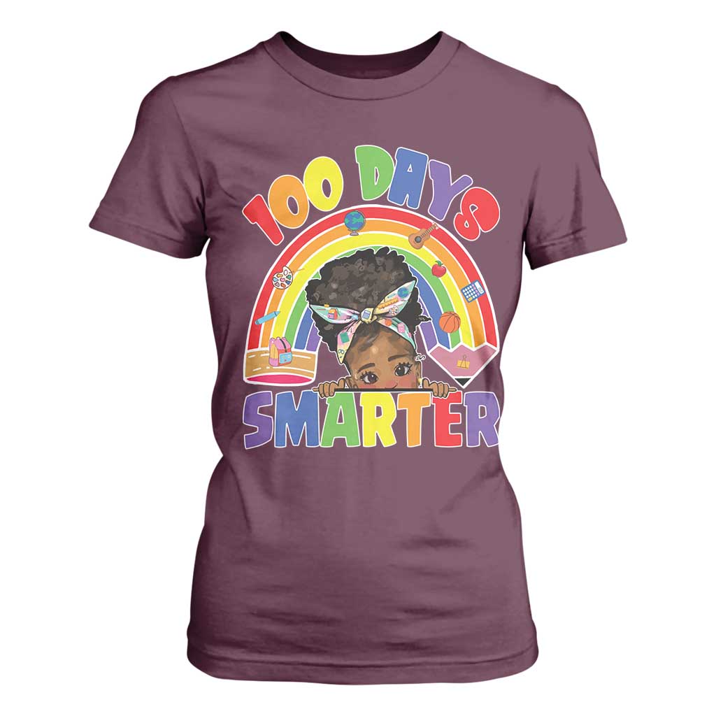 Funny 100 Days Smarter Afro African American Girl T Shirt For Women 100th Day Of School