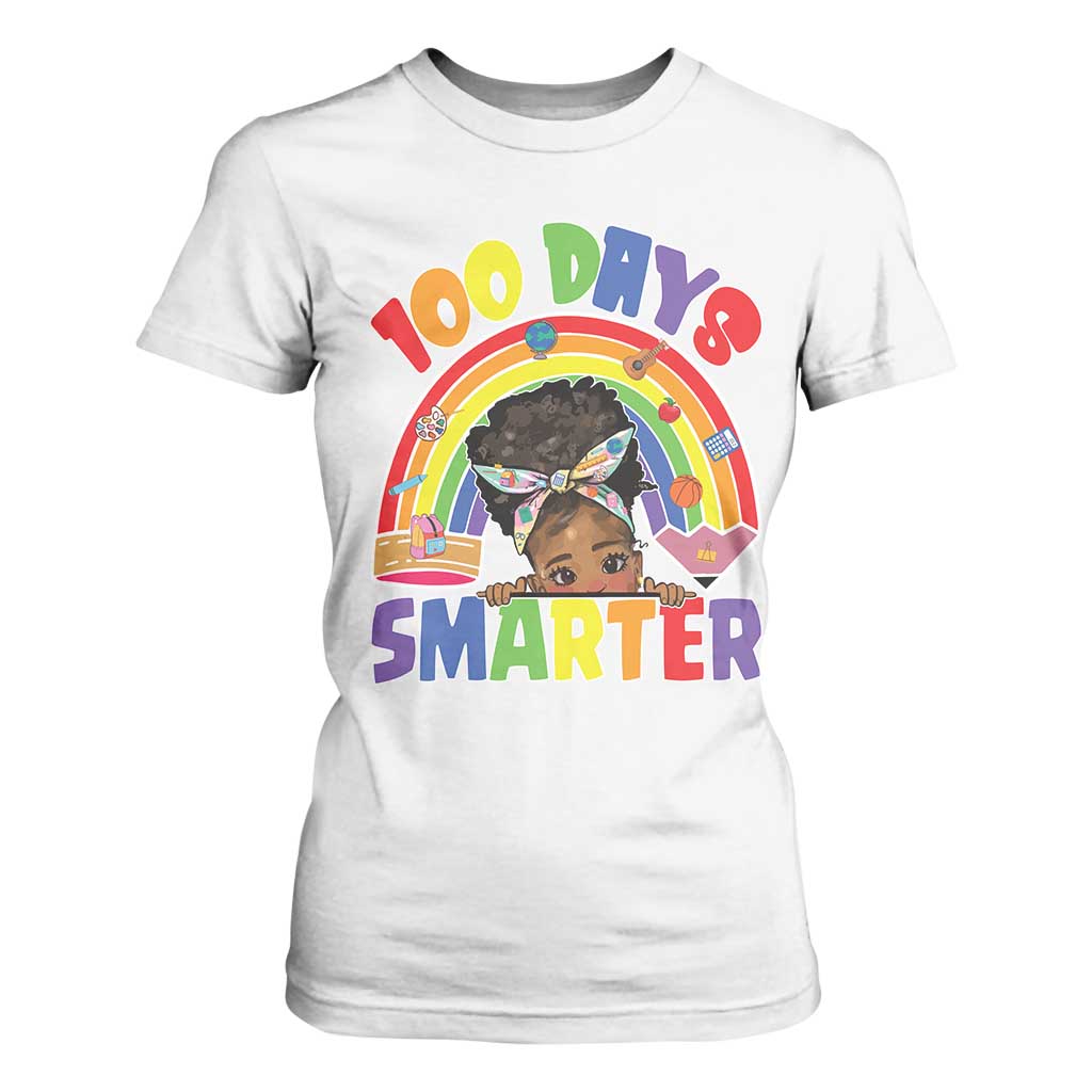 Funny 100 Days Smarter Afro African American Girl T Shirt For Women 100th Day Of School