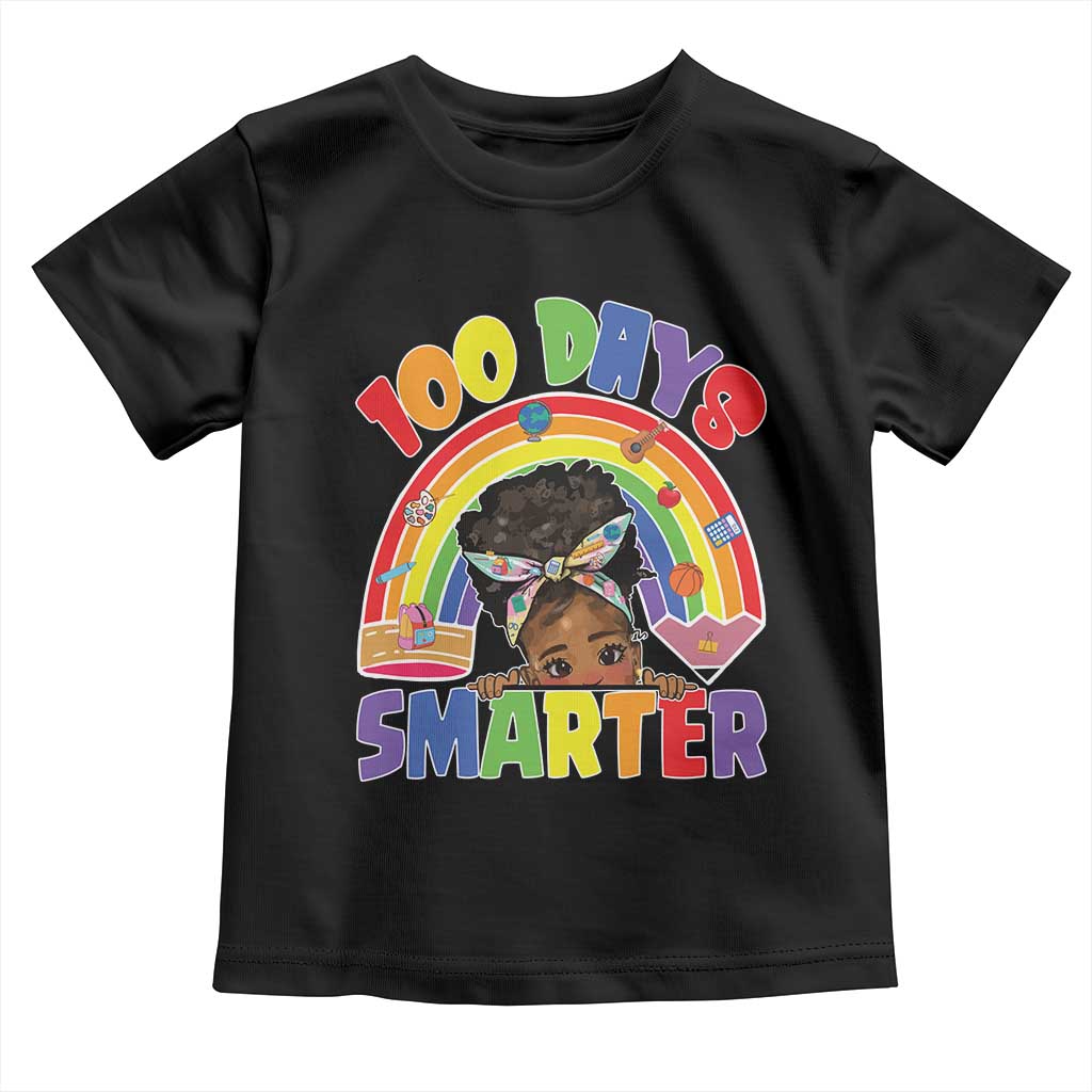 Funny 100 Days Smarter Afro African American Girl Toddler T Shirt 100th Day Of School