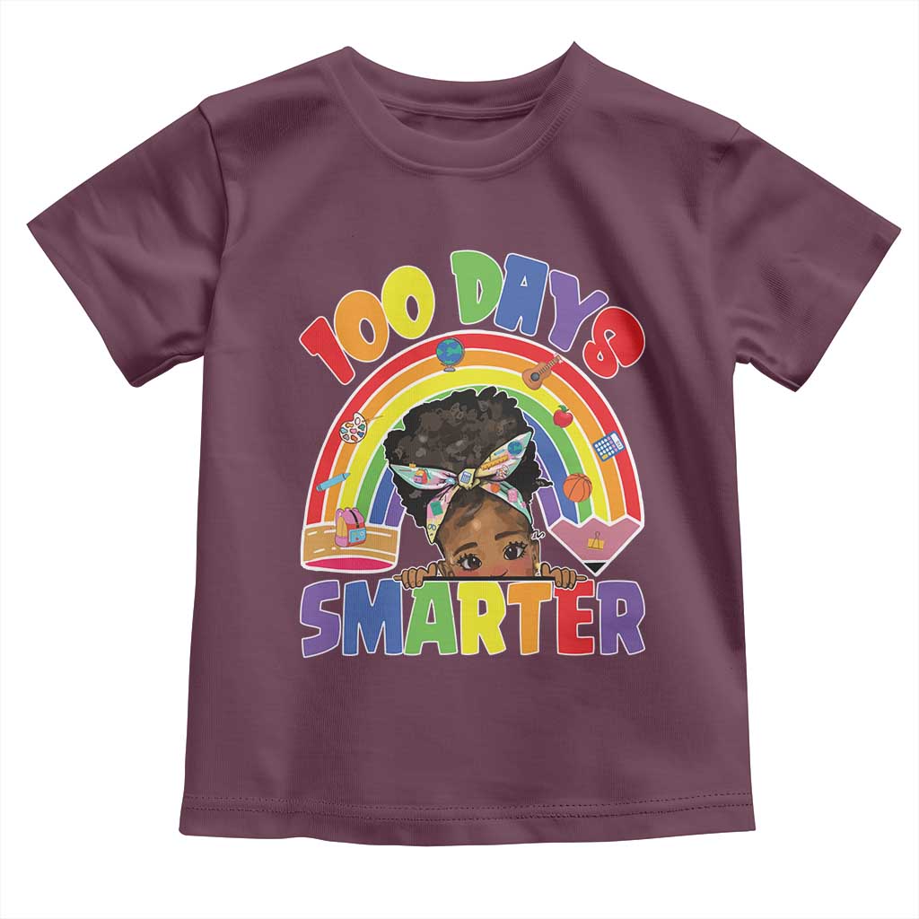 Funny 100 Days Smarter Afro African American Girl Toddler T Shirt 100th Day Of School