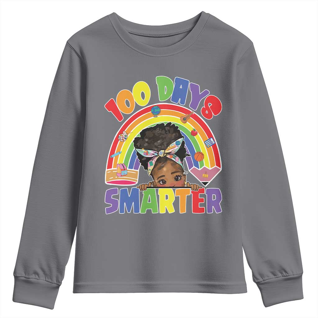 Funny 100 Days Smarter Afro African American Girl Youth Sweatshirt 100th Day Of School