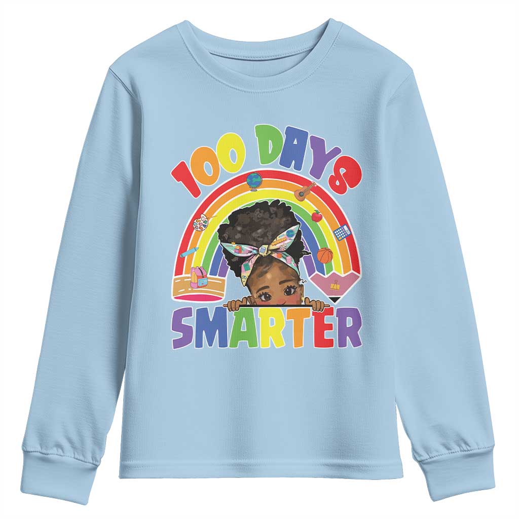 Funny 100 Days Smarter Afro African American Girl Youth Sweatshirt 100th Day Of School