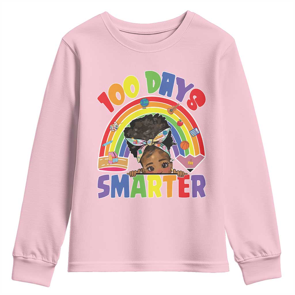 Funny 100 Days Smarter Afro African American Girl Youth Sweatshirt 100th Day Of School