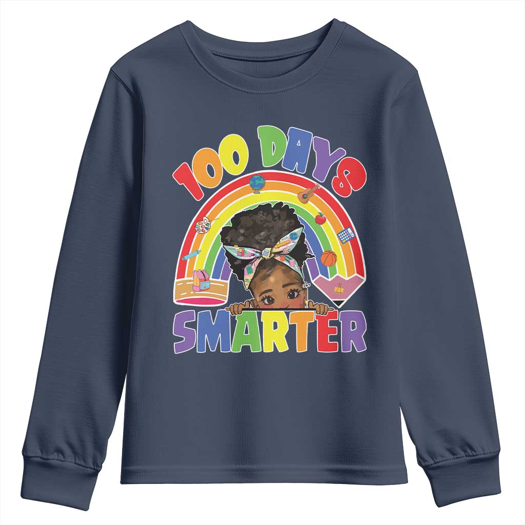 Funny 100 Days Smarter Afro African American Girl Youth Sweatshirt 100th Day Of School