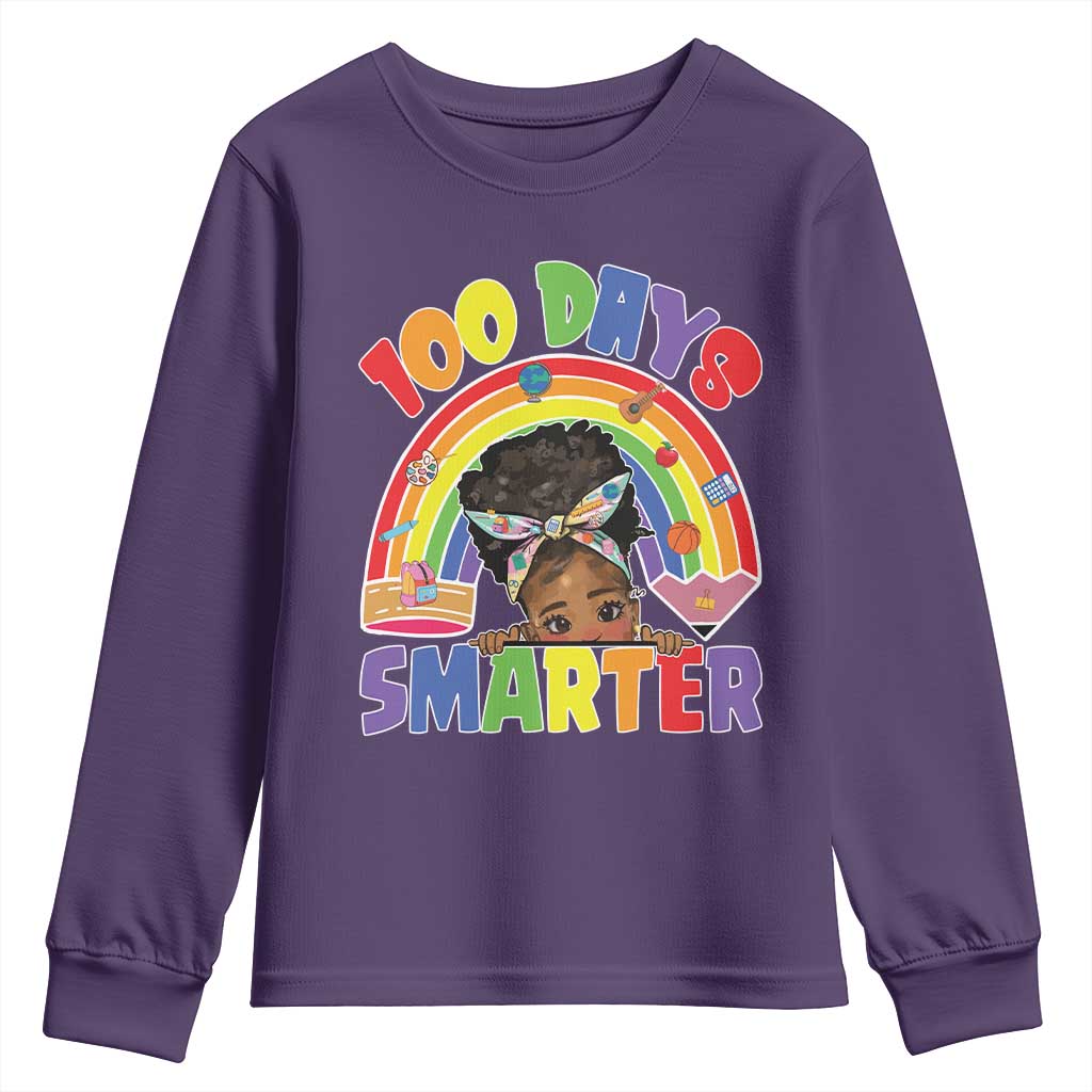 Funny 100 Days Smarter Afro African American Girl Youth Sweatshirt 100th Day Of School