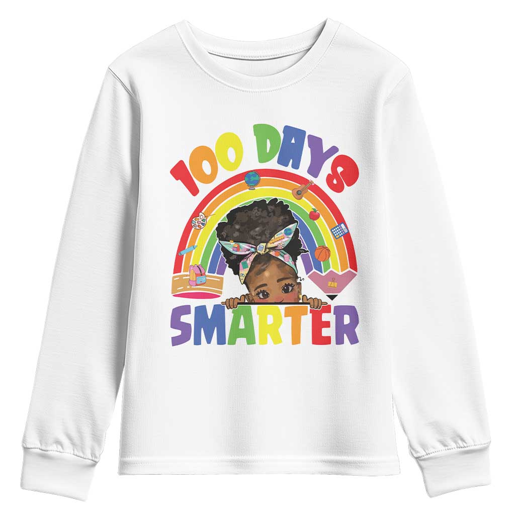 Funny 100 Days Smarter Afro African American Girl Youth Sweatshirt 100th Day Of School