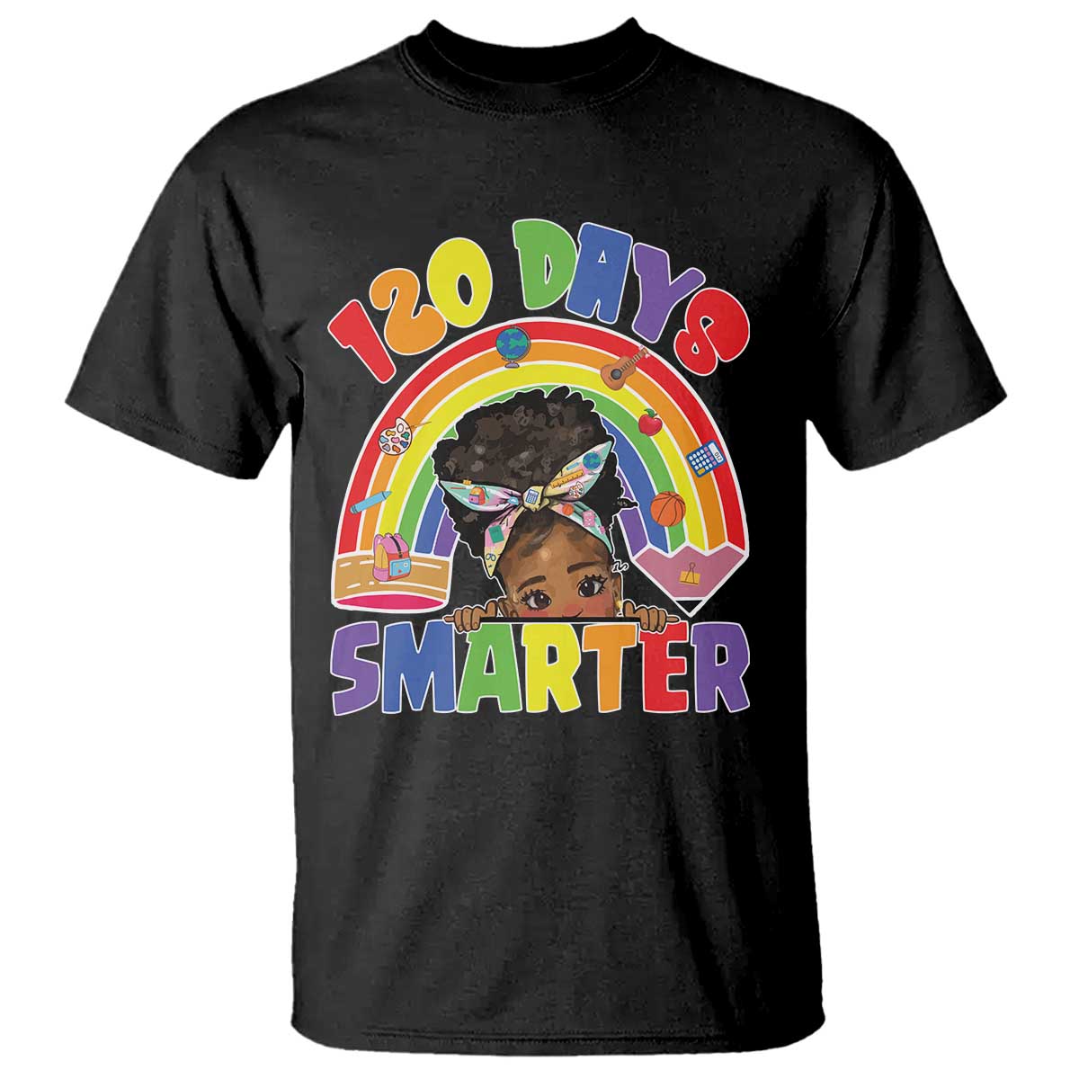 Funny 120 Days Smarter Afro African American Girl T Shirt 120th Day Of School