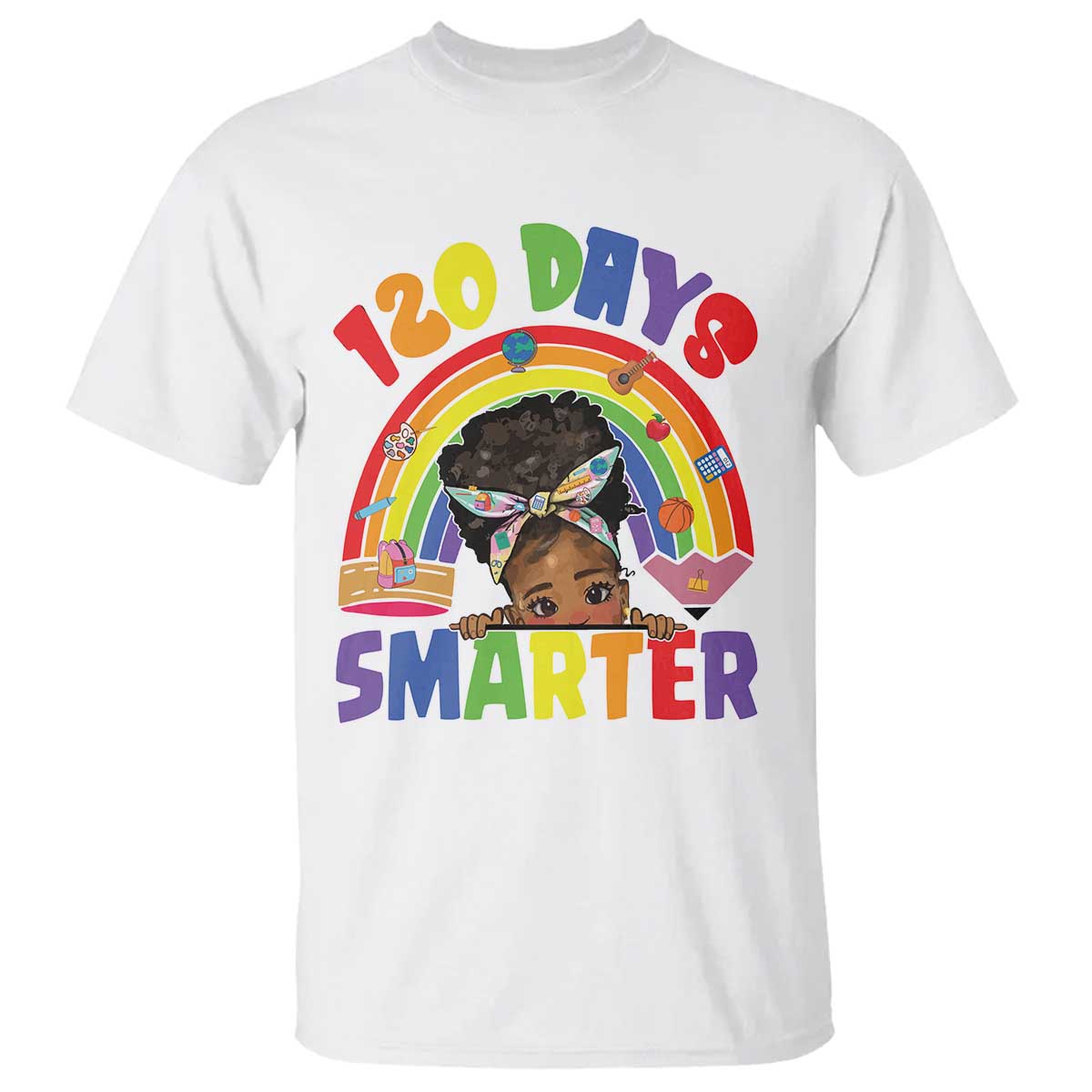 Funny 120 Days Smarter Afro African American Girl T Shirt 120th Day Of School