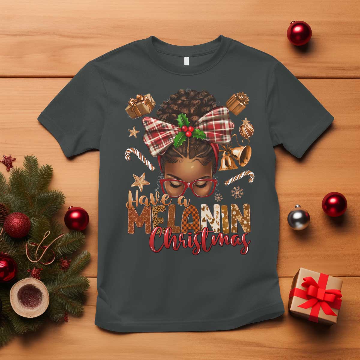 Have A Melanin Christmas African American Girl T Shirt