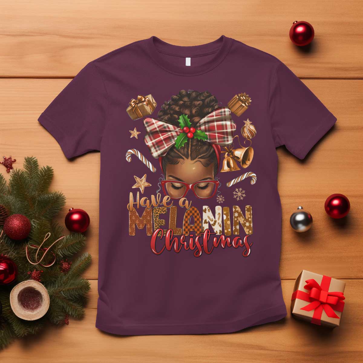Have A Melanin Christmas African American Girl T Shirt