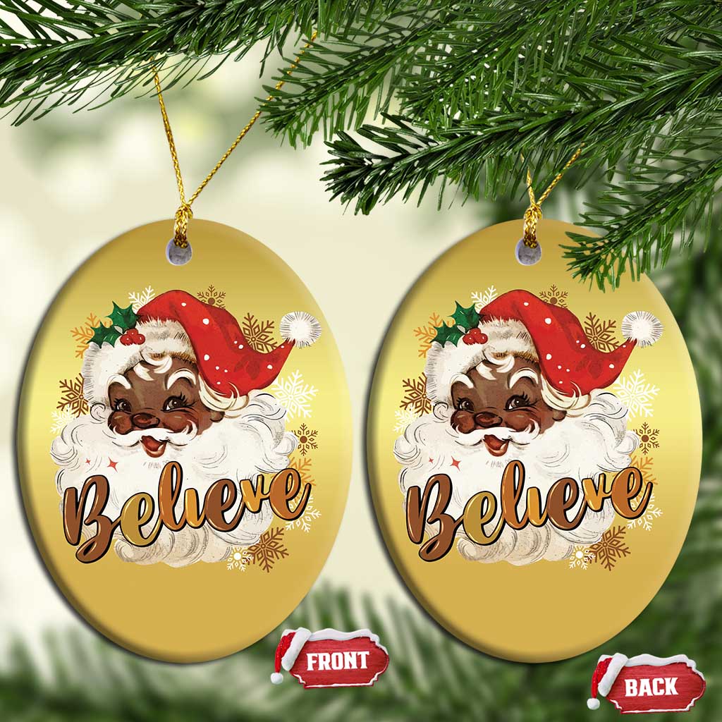 Funny Xmas Black Santa Christmas Ornament Believe Retro African American Christmas