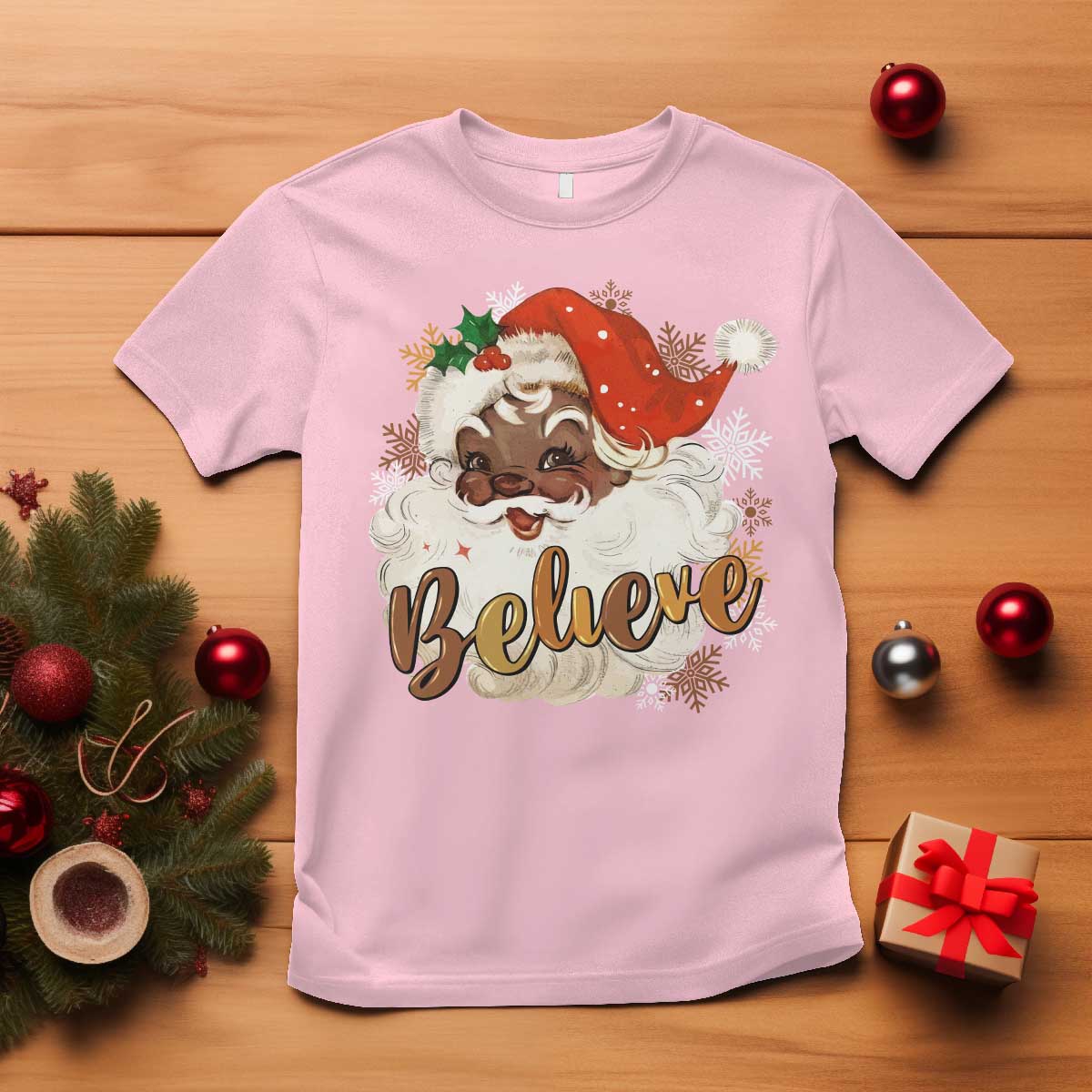 Funny Black Santa Christmas T Shirt Believe Retro African American Xmas