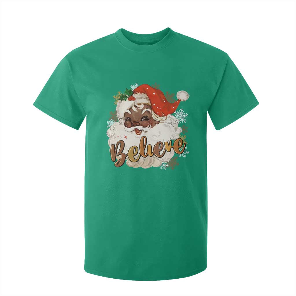 Funny Black Santa Christmas T Shirt For Kid Believe Retro African American Xmas