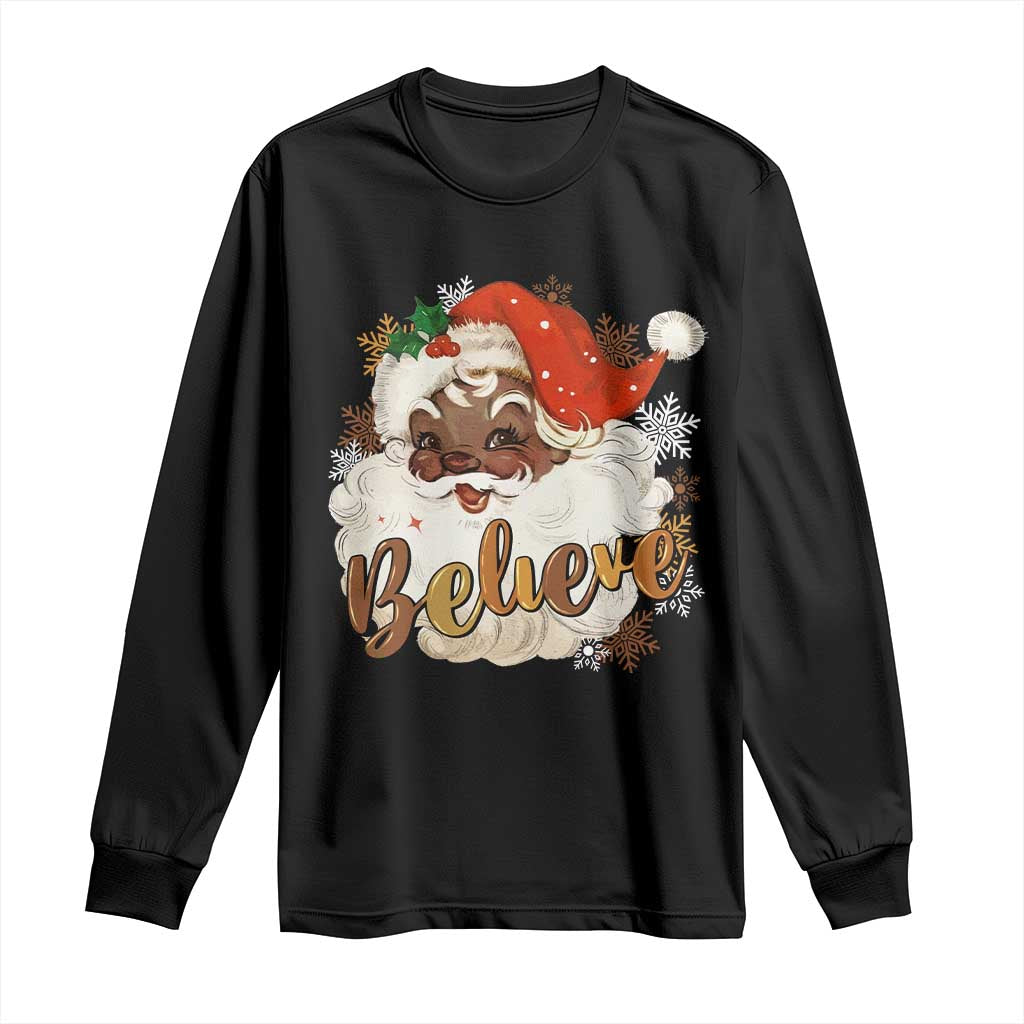 Funny Black Santa Christmas Long Sleeve Shirt Believe Retro African American Xmas