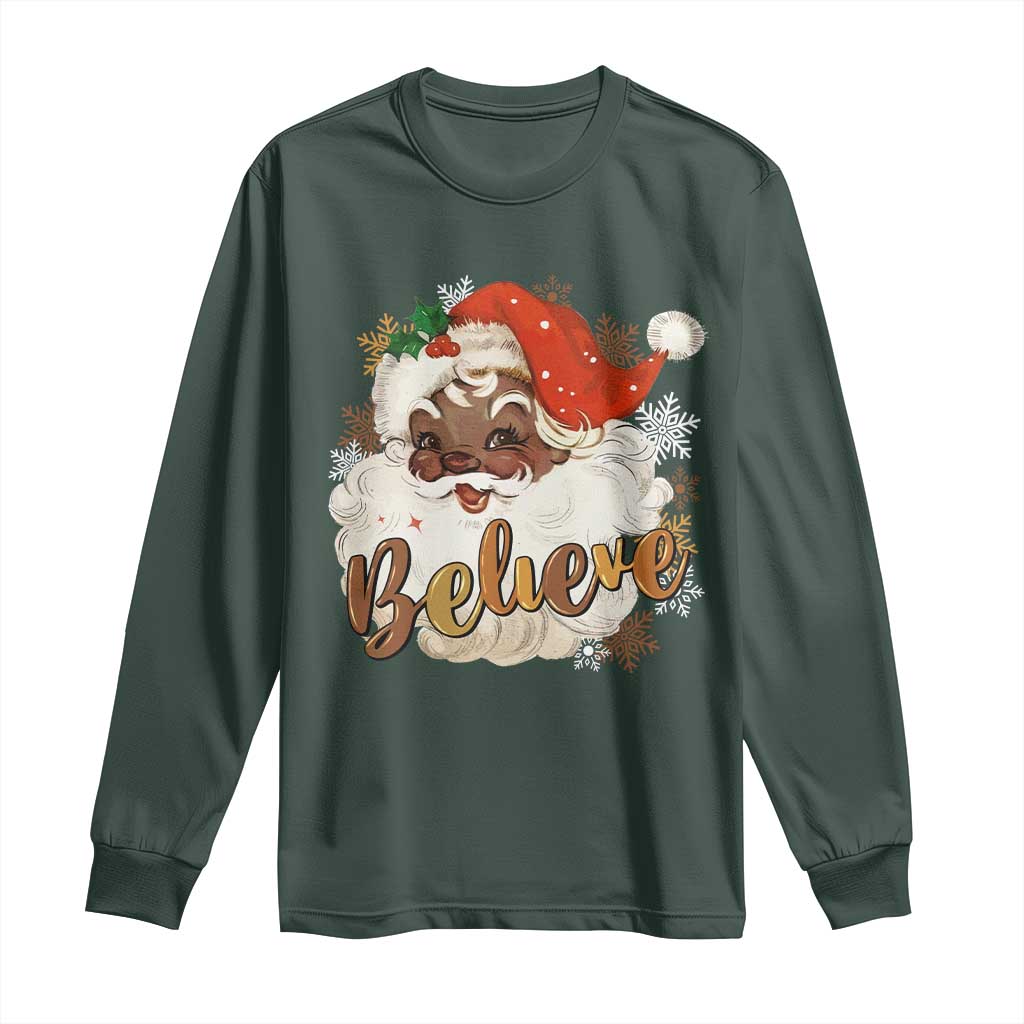 Funny Black Santa Christmas Long Sleeve Shirt Believe Retro African American Xmas