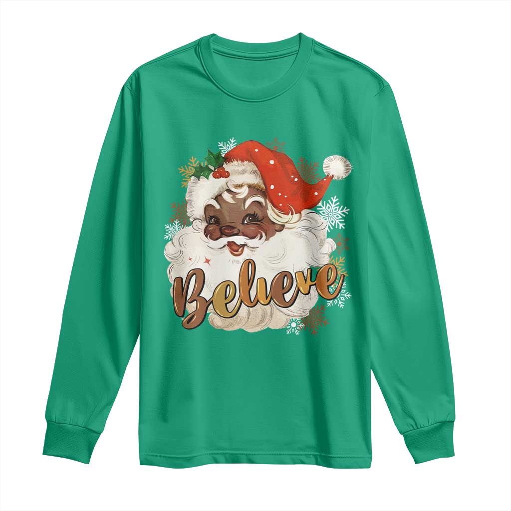 Funny Black Santa Christmas Long Sleeve Shirt Believe Retro African American Xmas