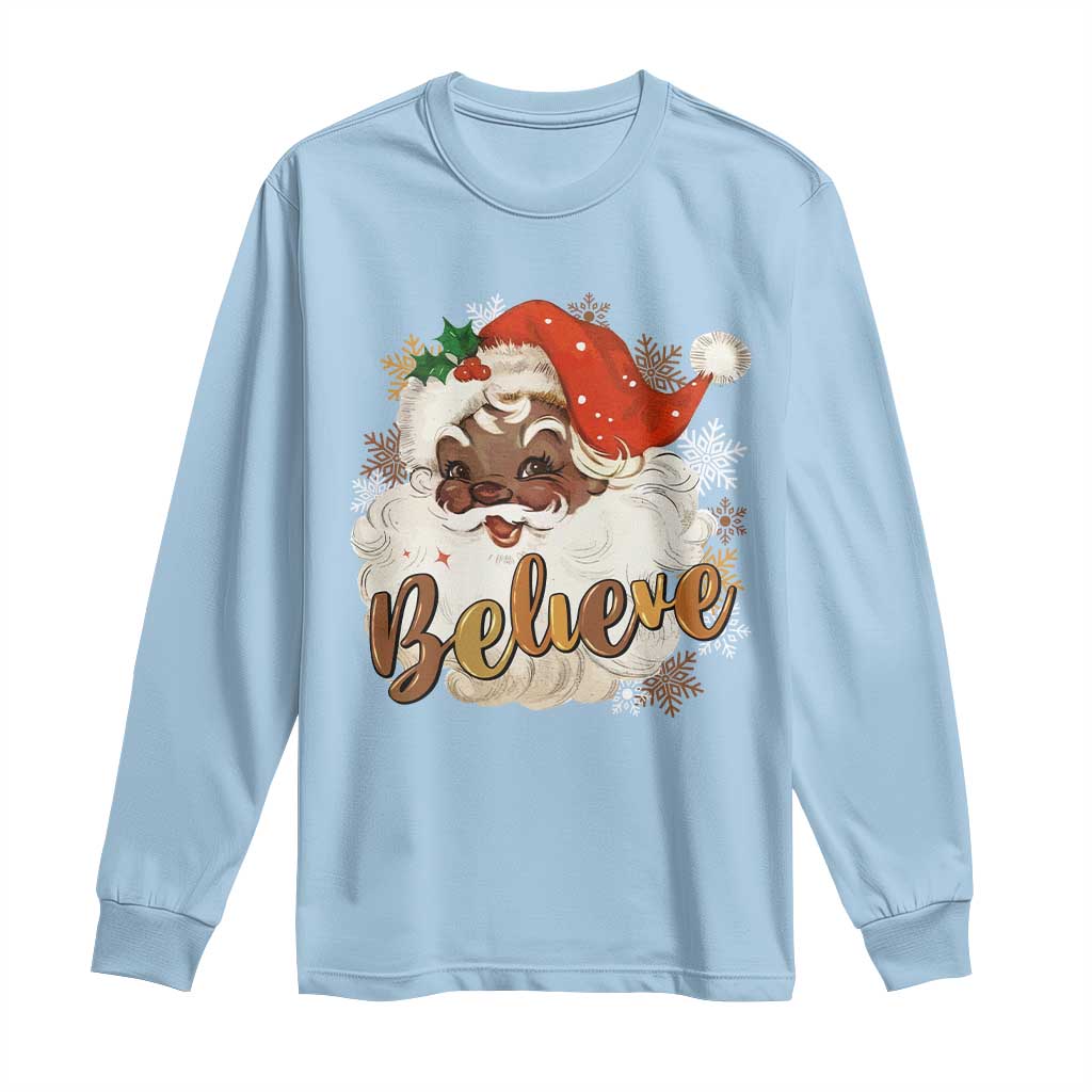 Funny Black Santa Christmas Long Sleeve Shirt Believe Retro African American Xmas