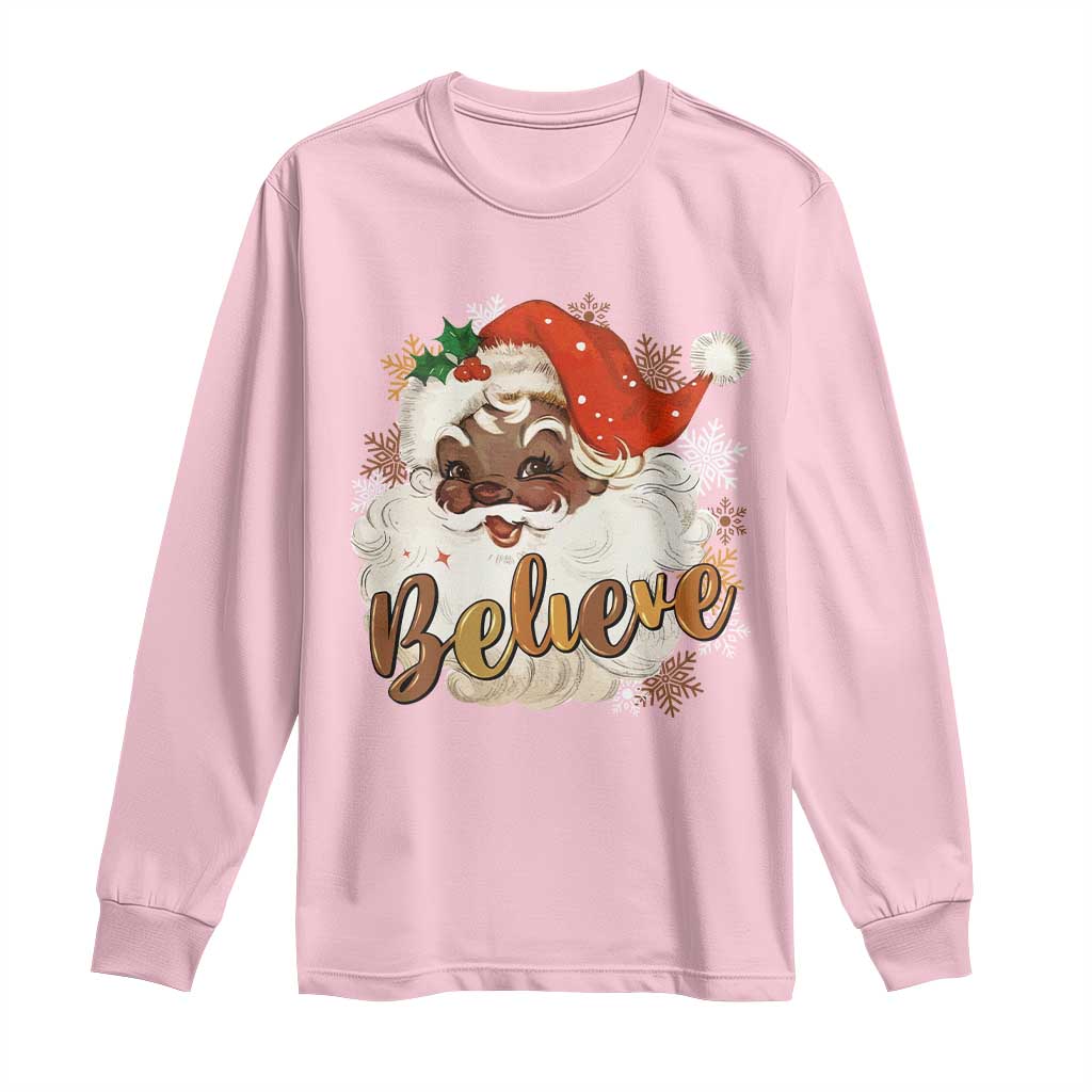 Funny Black Santa Christmas Long Sleeve Shirt Believe Retro African American Xmas