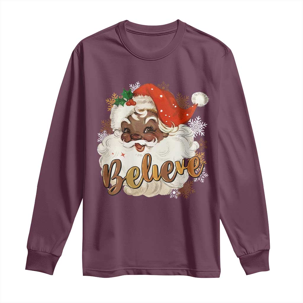 Funny Black Santa Christmas Long Sleeve Shirt Believe Retro African American Xmas