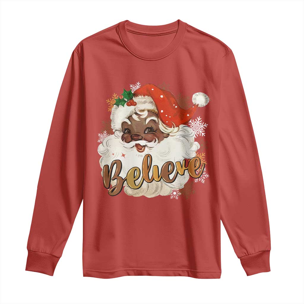 Funny Black Santa Christmas Long Sleeve Shirt Believe Retro African American Xmas