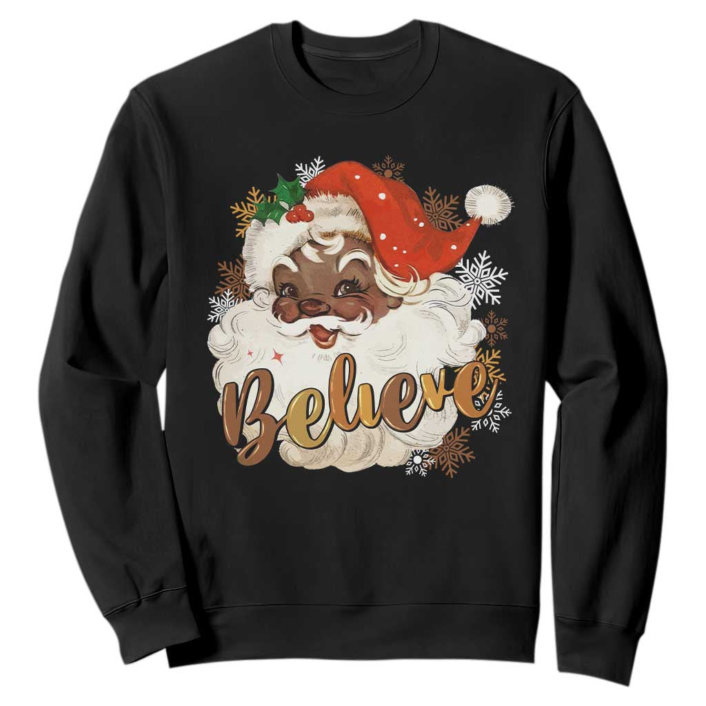 Funny Black Santa Christmas Sweatshirt Believe Retro African American Xmas