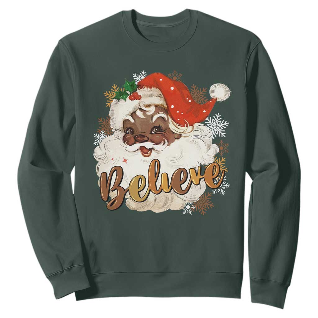 Funny Black Santa Christmas Sweatshirt Believe Retro African American Xmas