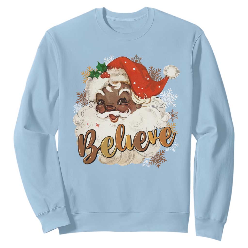 Funny Black Santa Christmas Sweatshirt Believe Retro African American Xmas