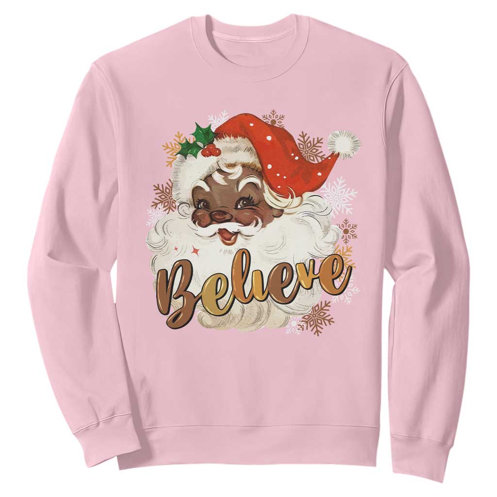 Funny Black Santa Christmas Sweatshirt Believe Retro African American Xmas