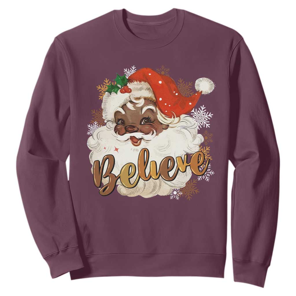 Funny Black Santa Christmas Sweatshirt Believe Retro African American Xmas