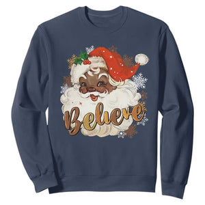 Funny Black Santa Christmas Sweatshirt Believe Retro African American Xmas