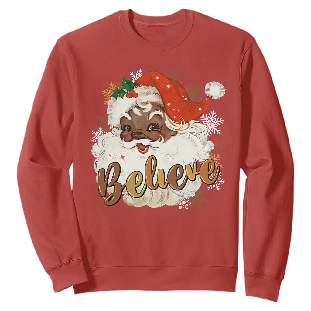 Funny Black Santa Christmas Sweatshirt Believe Retro African American Xmas