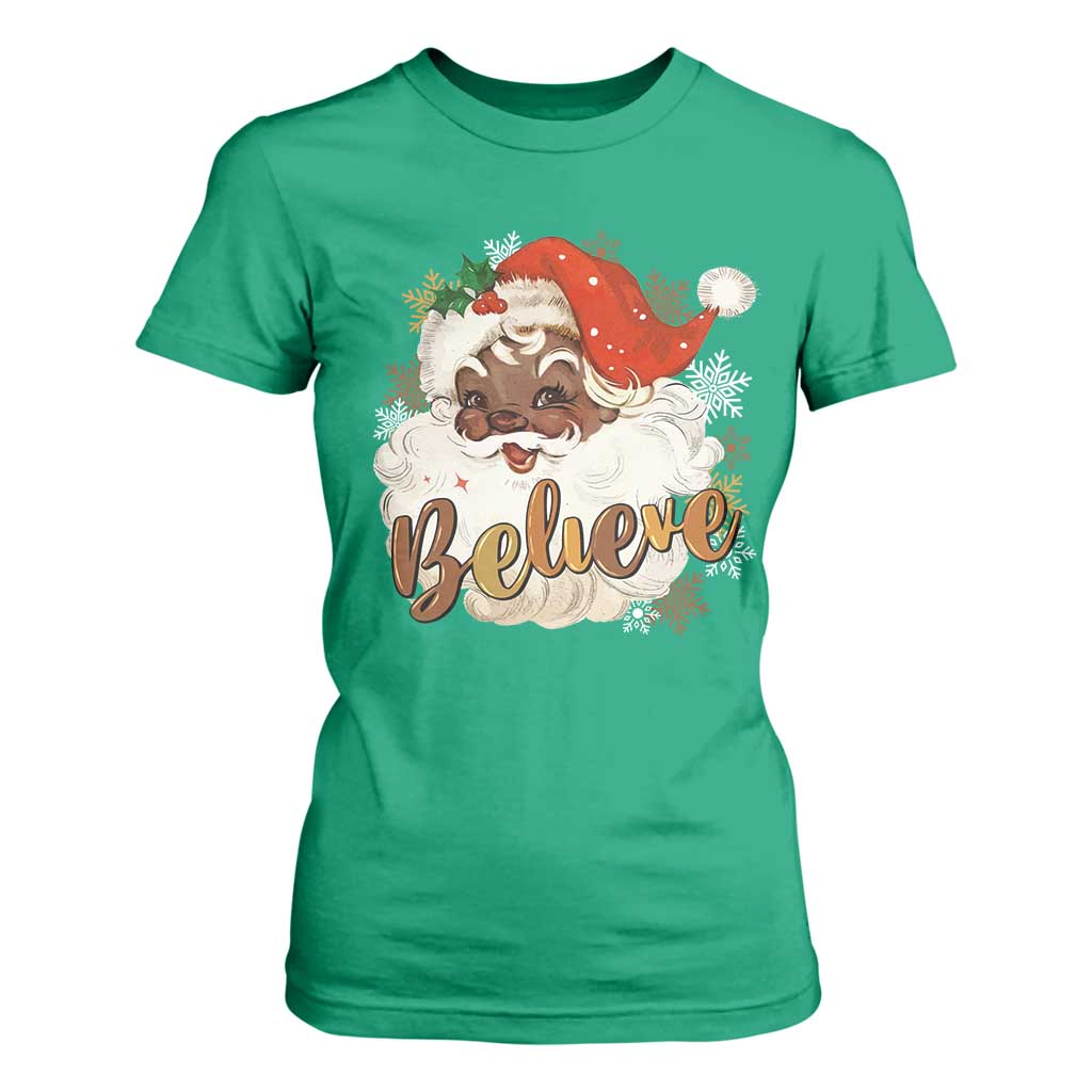 Funny Black Santa Christmas T Shirt For Women Believe Retro African American Xmas
