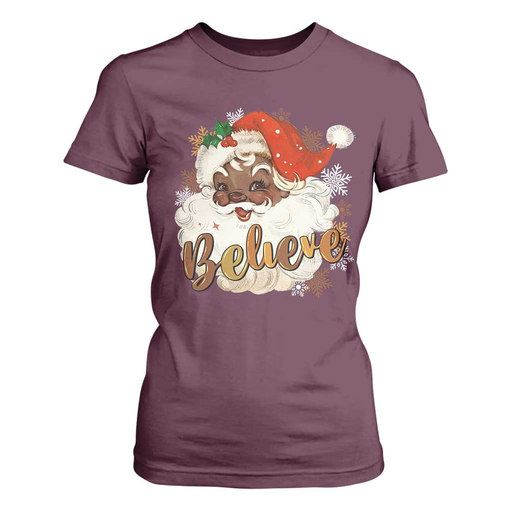 Funny Black Santa Christmas T Shirt For Women Believe Retro African American Xmas