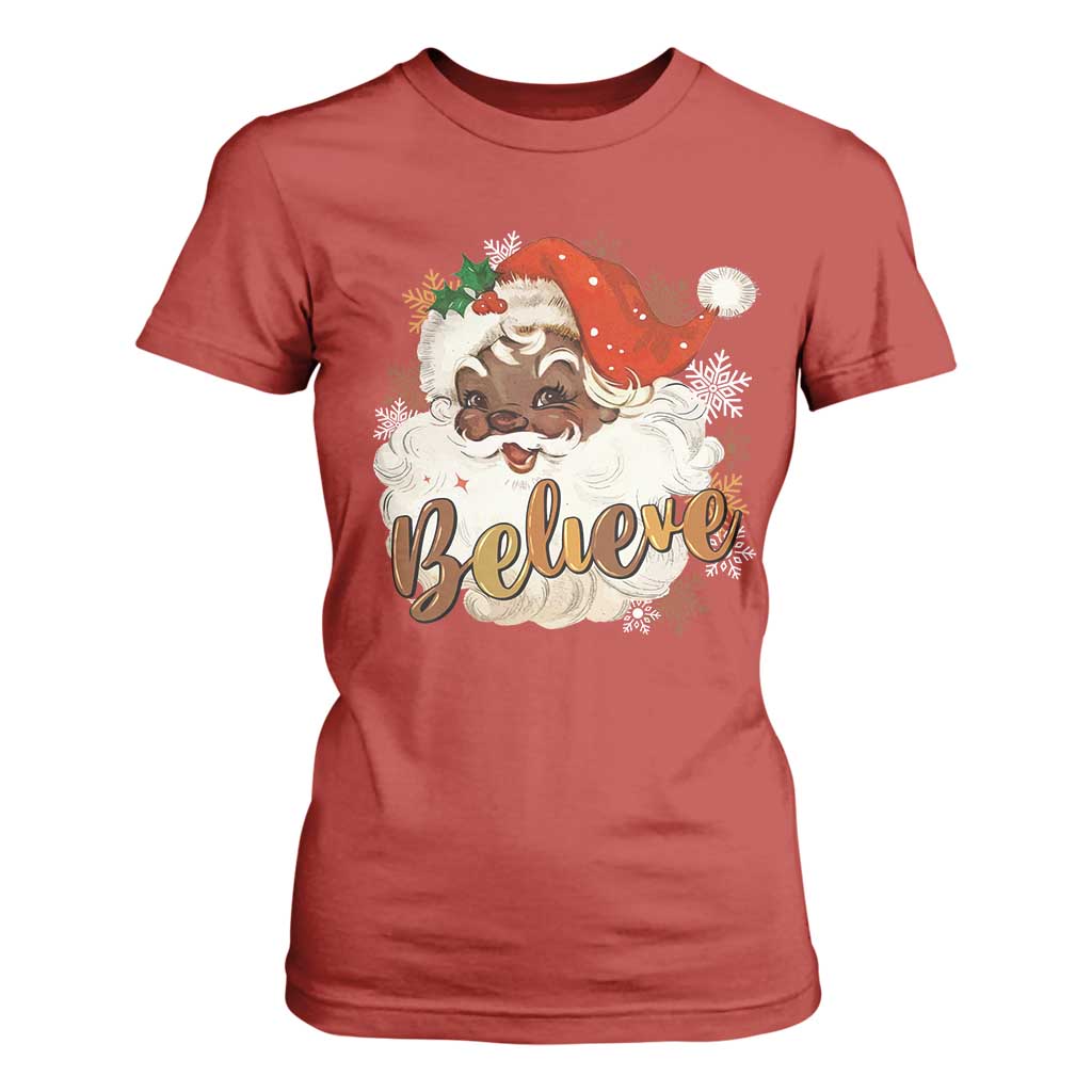 Funny Black Santa Christmas T Shirt For Women Believe Retro African American Xmas