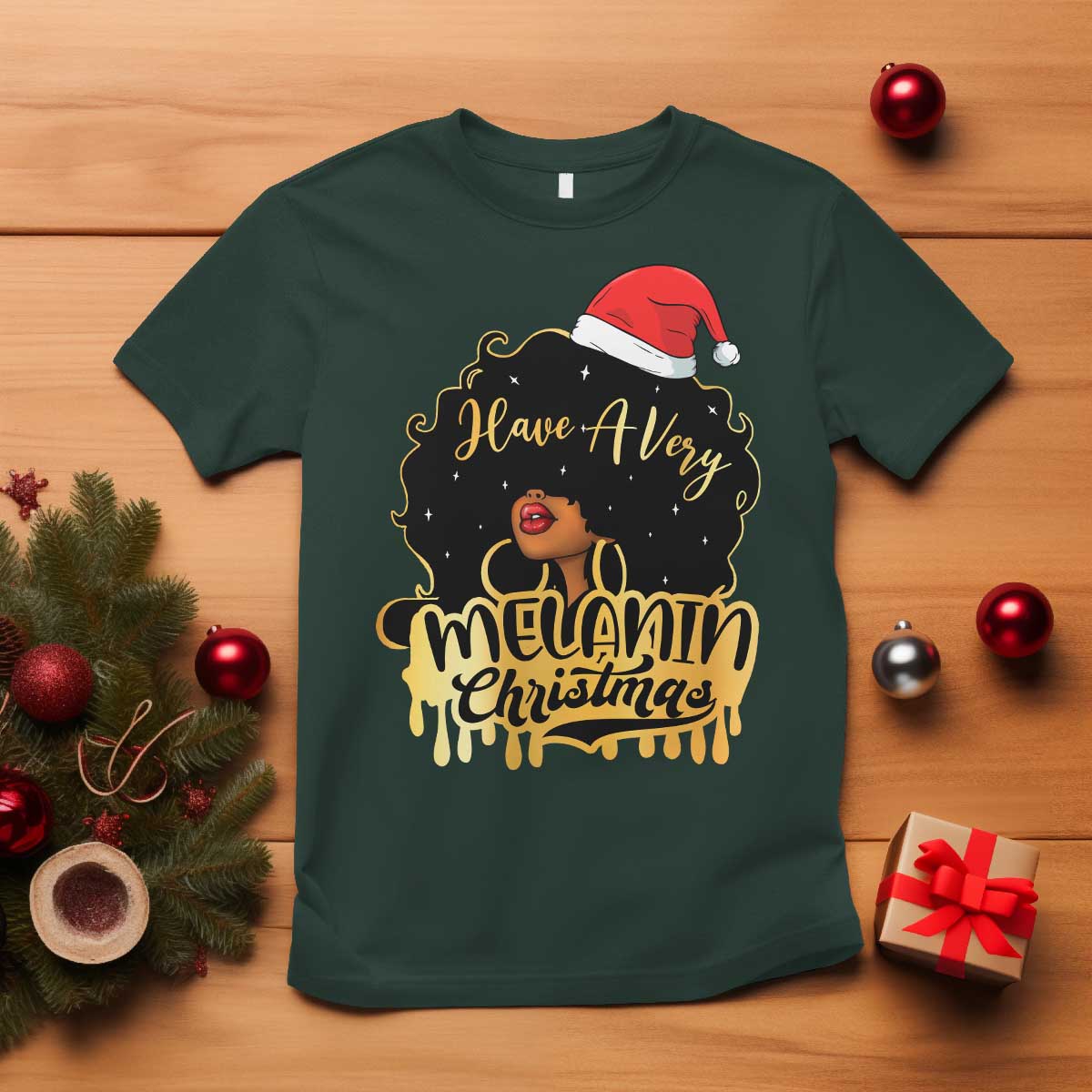Have A Melanin Christmas African American Santa Girl T Shirt