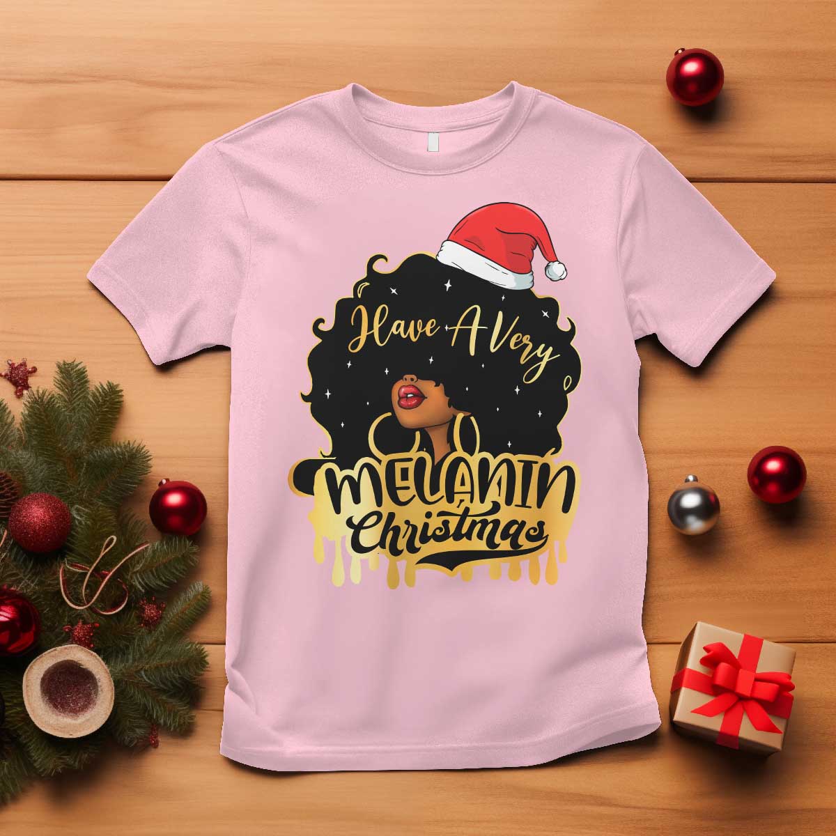 Have A Melanin Christmas African American Santa Girl T Shirt
