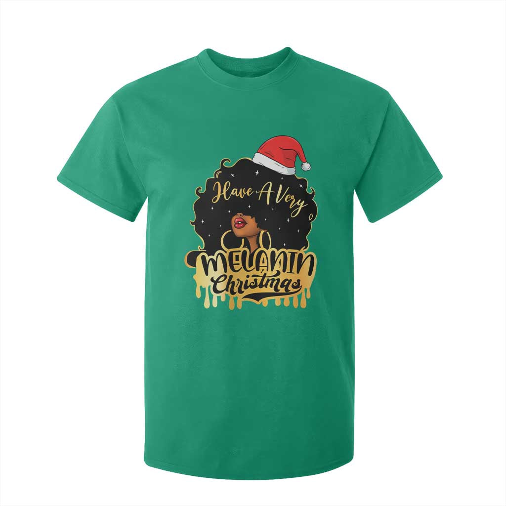 Have A Melanin Christmas African American Santa Girl T Shirt For Kid
