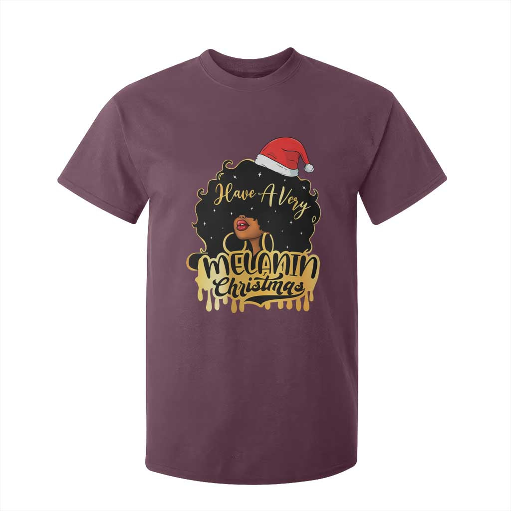 Have A Melanin Christmas African American Santa Girl T Shirt For Kid