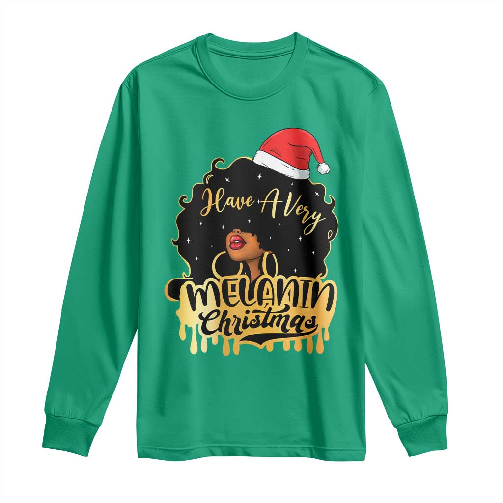 Have A Melanin Christmas African American Santa Girl Long Sleeve Shirt