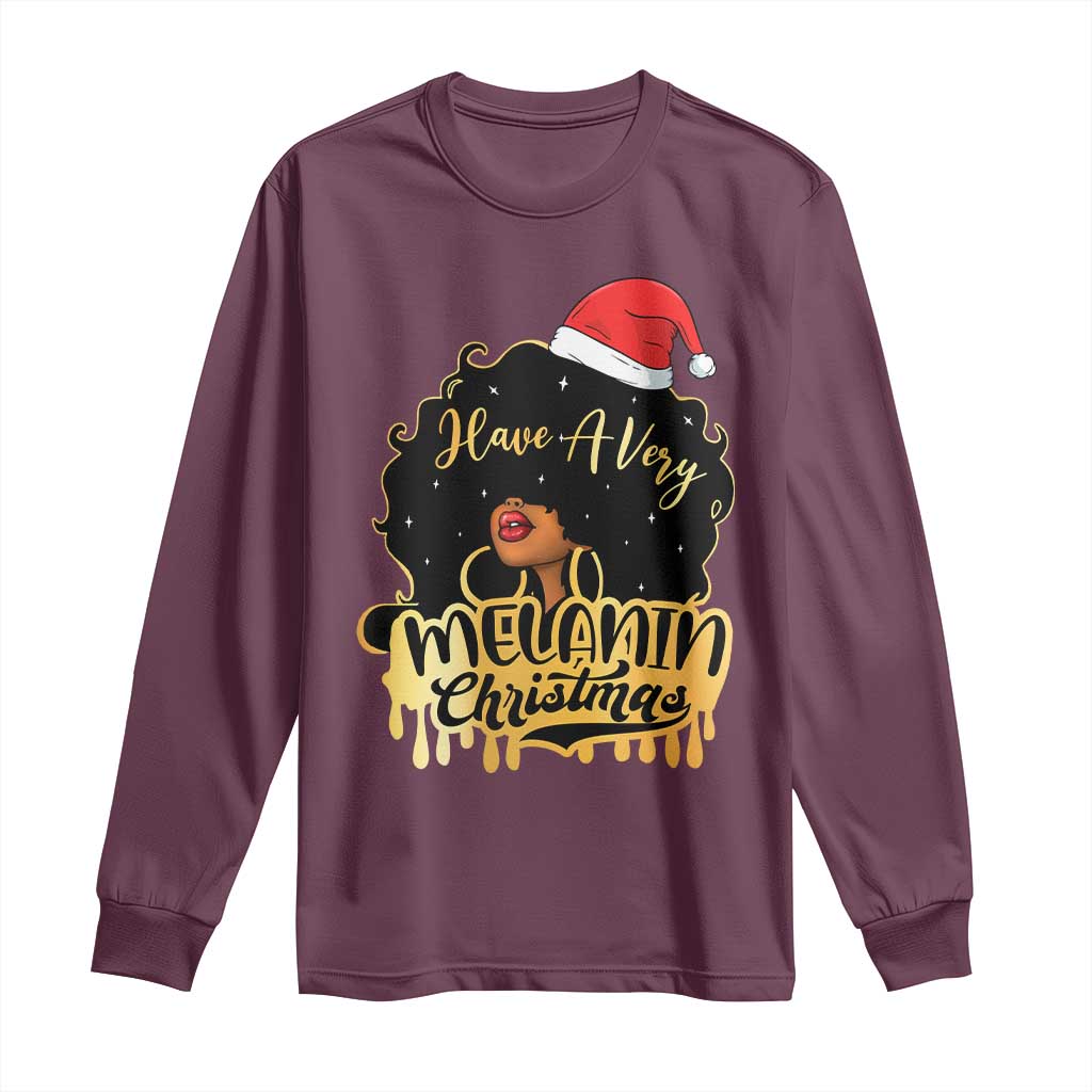 Have A Melanin Christmas African American Santa Girl Long Sleeve Shirt