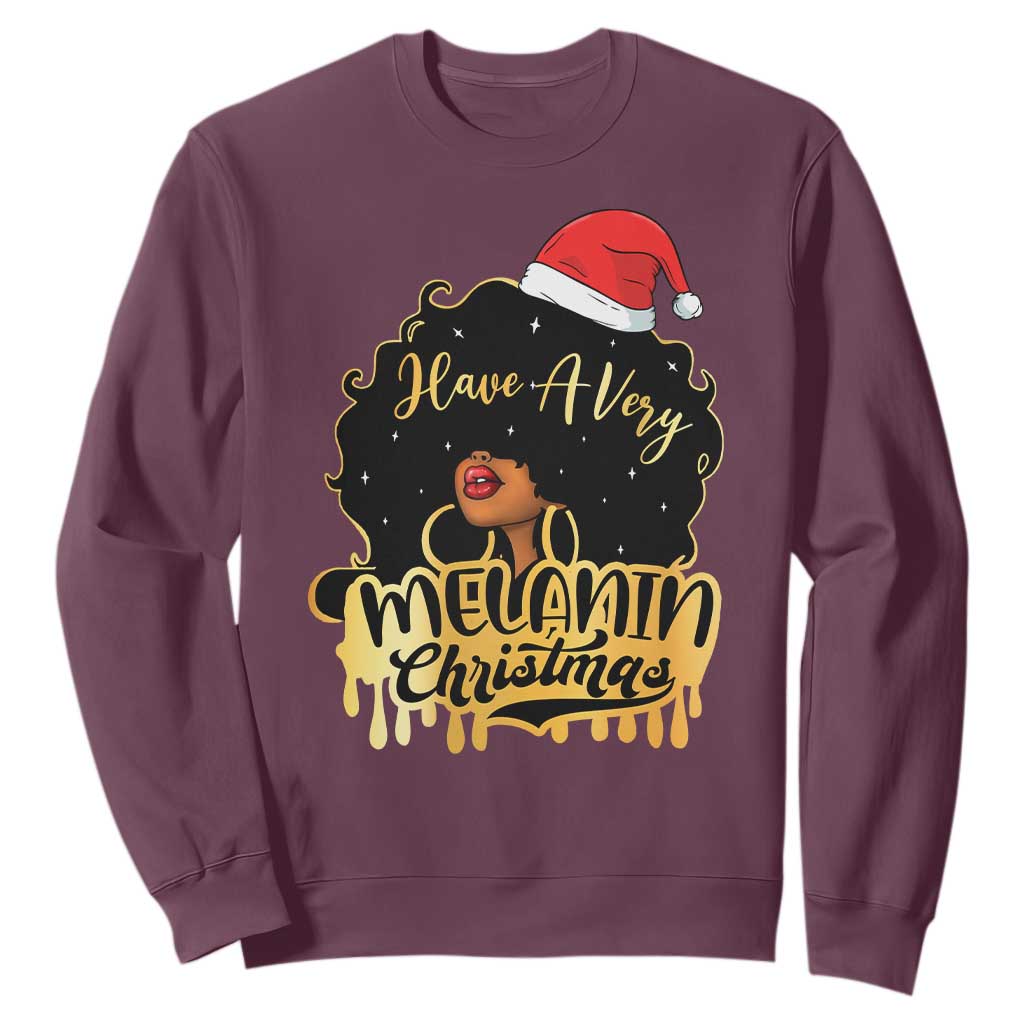 Have A Melanin Christmas African American Santa Girl Sweatshirt
